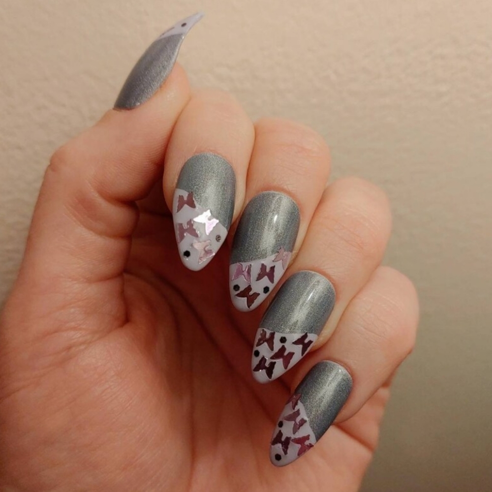 Lavender Purple Butterfly Press On Nails - New Hand Painted